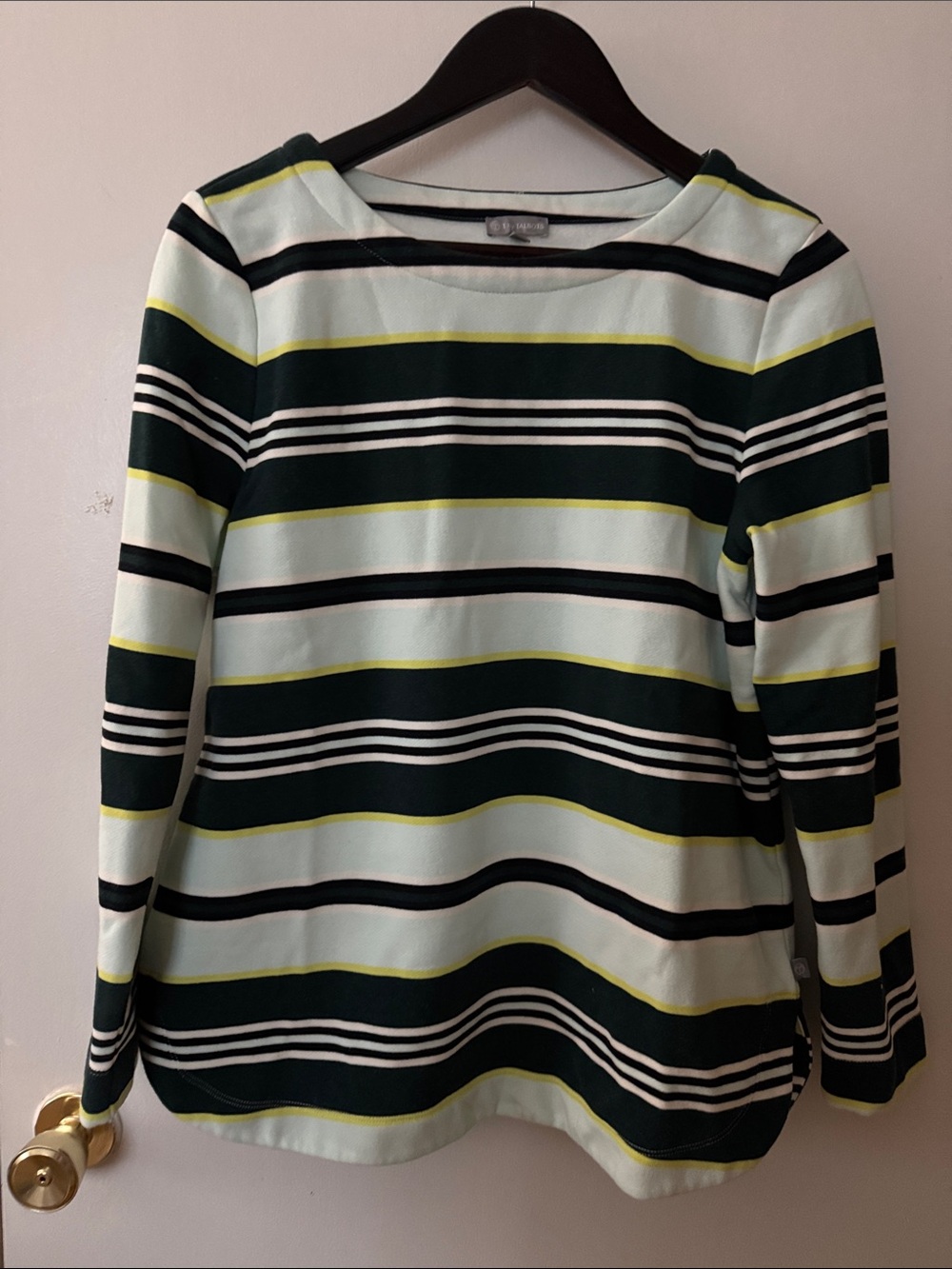 Talbots Striped Boatneck Top in Mint, Dark Green & Yellow